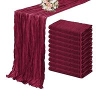 Juego de 10 caminos de mesa de gasa semitransparente, mantel de gasa for bodas, fiestas, banquetes navideños, arcos y decoración de tartas.(Burgundy)