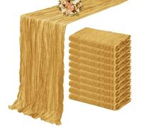 Juego de 10 caminos de mesa de gasa semitransparente, mantel de gasa for bodas, fiestas, banquetes navideños, arcos y decoración de tartas.(Dark yellow)