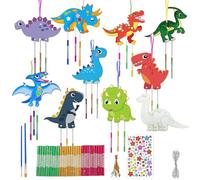 Juego de 10 carillones de viento de dinosaurios para niños, madera, carillón de viento de dinosaurio, juego de manualidades, manualidades para pintar dinosaurio, juego creativo, juego de sonido para
