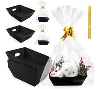 Juego de 10 cestas de regalo vacías, bandeja de mercado de papel kraft de 10 x 10 pulgadas con 10 lazos, 10 bolsas, cestas de regalo vacías para Navidad, Acción de Gracias, San Valentín, Pascua, boda