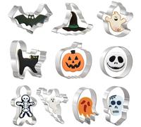 Juego de 10 cortadores de galletas de Halloween para hornear - fantasma, murciélago, hombre de jengibre, gato, calabaza, calavera, redondo y sombrero de bruja en forma de cortador de galletas y