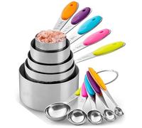 Juego de 10 cucharas medidoras, tazas medidoras de acero inoxidable para medir líquidos y sólidos, con 5 tazas de medición y 5 cucharas, herramienta de medición de cocinas, cucharas dosificadoras de