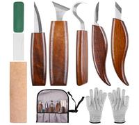 Juego de 10 cuchillos de talla de madera con piedras de afilar y guantes resistentes a los cortes, juego de cuchillos de talla profesional con 5 cuchillos de talla para principiantes y
