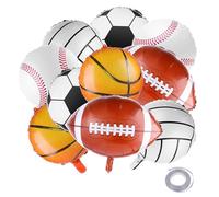 Juego de 10 decoraciones deportivas para fiesta de cumpleaños de 18 pulgadas, globos de aluminio de baloncesto de fútbol de béisbol, voleibol, rugby, para hacer arcos, globos de fiesta fáciles de usar