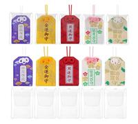 Juego de 10 dijes japoneses Omamori tradicionales de buena suerte con cubierta de plástico, bolsa de bendición, bolsa de amuleto para salud, carrera, educación, amor, riqueza, bolsa de cordón