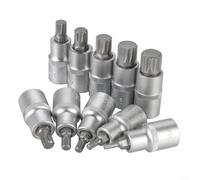 Juego de 10 enchufes de varios tamaños con unidad de 1/2, construcción de acero al cromo vanadio, múltiples tamaños de manga, resistente a la corrosión, incluye caja de hierro para almacenamiento