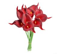 Juego de 10 flores artificiales de lirio de cala, para decoración de eventos y estilo del hogar, fácil de organizar, 34 cm cada una (rojo vino)