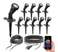 ledscom.de Juego de 10 focos de jardín con punta de tierra PIRK, para uso exterior, IP44, negro, enchufe, incl. Smart Home RGBW GU10 LEDs 473lm cada uno