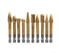 Juego de 10 fresas de carburo sólido con vástago hexagonal para tallado de metal y madera, brocas de molienda de doble corte para desbarbar, pulir, grabar y