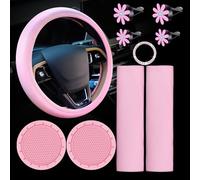 Juego de 10 Fundas de Cuero Rosa para Volante, con Almohadillas para cinturón de Seguridad, portavasos, Botones Brillantes