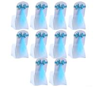 Juego de 10 fundas elásticas para sillas con lazo para bodas y eventos (azul claro)