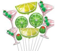Juego de 10 globos de cristal de Martini y papel de aluminio de lima, decoraciones de fiesta de cóctel con globos de oliva, decoración de fiesta temática de barra verde rosa para noche de niñas