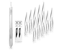 Juego de 10 hojas de escalpelo con figura 11 de acero al carbono, cuchillas de repuesto individualmente estériles + 1 soporte para escalpelo May, 21 cm de largo, acero inoxidable