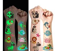 Juego de 10 hojas de tatuaje para niños, diseño de animales luminosos del océano, mundo del océano, pegatinas temporales para niñas niños, brillan en la oscuridad, tatuajes infantiles, regalos de