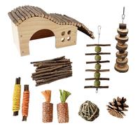 Juego de 10 jaulas colgantes de madera natural para mascotas pequeñas, para hámster, escalada, animales, suministros de dientes de animales