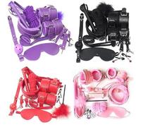 Juego De 10 Juegos De Cuero Bdsm Con Esposas De Peluche,Mordazas,Pinzas Para Pezones,Accesorios Exóticos Para Parejas,Juguetes Sexuales Sm Para Hombres Y Mujeres,Morado,Talla Única.