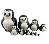 Juego de 10 juguetes apilables de pingüino con temática de animales, muñeca rusa hecha a mano, juguete de madera para decoración de habitación infantil