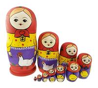 Juego de 10 juguetes apilables de vida de granja, muñeca rusa hecha a mano, juguete de madera para decoración de habitación infantil