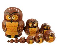 Juego de 10 juguetes de apilamiento con temática animal, muñeca rusa, juguete hecho a mano, de madera, panda, búho, pingüino, pato, polluelo, mono, león para niños, decoración de habitación infantil