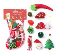 Juego de 10 juguetes para gatos con temática navideña, pelotas de entrenamiento y ratones para jugar a mascotas