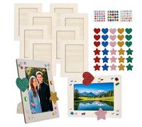 Juego de 10 marcos de fotos de madera para pintar, 20 x 15 cm, marco de fotos para niños, con piedras brillantes y pegatinas, marco de madera para pintar, marco de fotos de madera, manualidades para