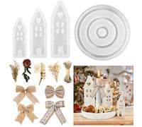 Juego de 10 moldes de silicona para velas, moldes de silicona para fundición de casas, incluye molde de silicona para casa, flores secas y verde simulado, lazos, portavelas para manualidades