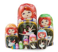 Juego de 10 muñecas rusas nido con temática de ballet, muñecas rusas Babushka Matrioshka de madera multicolores, adorno para apilar, regalo de cumpleaños, Navidad o decoración del hogar