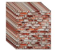 Juego de 10 paneles murales 3D adhesivos - Aspecto de piedra - 77 x 70 cm - 4 mm - Película decorativa para cocina, dormitorio, baño, salón - Rojo