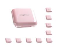 Juego de 10 pastilleros portátiles para medicamentos, vitaminas, 4 compartimentos, 8 x 8 x 2,4 cm, color rosa