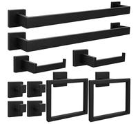 Juego de 10 piezas de accesorios de baño, juego de toalleros de 24 pulgadas, incluye toallero cuadrado, anillo de toalla cuadrado, soporte para papel higiénico, juego de ganchos para toallas, juego de