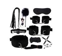 Juego De 10 Piezas De Ayuda De Yoga De Nylon De Peluche Negro Con BastóN De Plumas De Peluche Y LáTigo Retro Hecho A Mano De Cuero - D25