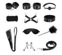 Juego De 10 Piezas De Cuero Bdsm,Esposas De Peluche,Juegos Sexuales,Látigo,Mordaza,Pinzas Para Pezones,Accesorios Exóticos Para Parejas,Juguete Sexual Sm Para Mujeres Y Hombres,Color Negro,Talla Ú