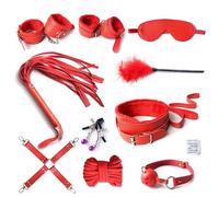 Juego De 10 Piezas De Cuero Bdsm,Esposas De Peluche,Juegos Sexuales,Látigo,Mordaza,Pinzas Para Pezones,Accesorios Exóticos Para Parejas,Juguete Sexual Sm Para Mujeres Y Hombres,Talla Única,Color R