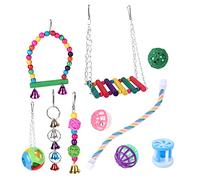 Juego de 10 piezas de juguetes para pájaros, incluye escalera oscilante, cuerda de perca, bola de perca, juguetes masticables para jaula, decoración colorida, juego de juguetes de madera para jaula