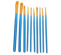 Juego de 10 Pinceles de Pintura de Nailon Azul nacarado para óleo, Acuarela, acrílico, Esmalte, Vinilo, Pintura Gouache, Mango de Madera de Abedul, Tubo de Aluminio y Cobre,