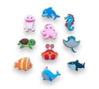 Juego de 10 pines para colmillos animales marinos - Jibbitz Compatibles Zuecos y Zapatos - Charms Decorativos Océano Pulpo Medusa Ballena Tortuga Tiburón Delfín - Accesorios Personalización