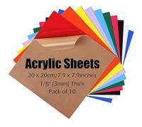 Juego de 10 placas de vidrio acrílico de 3 mm de grosor, plexiglás de colores, 20 x 20 cm, placas acrílicas de colores para corte láser y grabado para manualidades y manualidades (paquete de 10