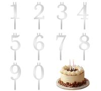 Juego de 10 portavelas Reutilizables con números para Tartas de cumpleaños, Soporte de Acero Inoxidable del 0 al 9, Adornos para Tartas de Plata para Aniversarios y Celebraciones Importantes