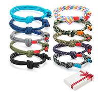 Juego de 10 pulseras trenzadas geniales para hombre mujer, pulsera de surf náutica colorida con cordón de cuerda marina para hombres niños, pulseras ajustables hechas a mano azul marino de regalo