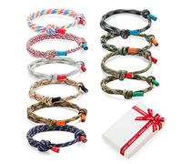 Juego de 10 pulseras trenzadas para hombre mujer, pulsera de surf náutica colorida con cordón de cuerda marina para hombres, niños, pulseras ajustables hechas a mano con cuerda azul marino de regalo