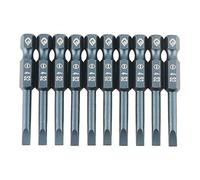 Juego de 10 Puntas de Destornillador Ranuradas de 50 mm, Cabeza Plana Magnética, Vástago Hexagonal de 1/4 Pulgadas, Acero de Aleación S2, 6,3 X 50 X Sl4 mm