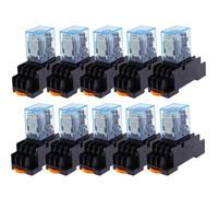 Juego de 10 relés de potencia con indicador LED, CC, 12 V, CA, 12 V, CC, 24 V, CA, 24 V, bobina de 5 A, 4 NO, 4 NC, riel DIN, relé de tiempo de 14 pines con base de zócalo(DC,220V)