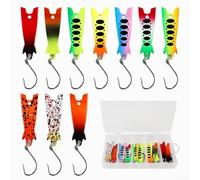 Juego de 10 señuelos de cuchara de metal curvado, giro de 360 grados, para pesca en agua dulce y costera, diseño resistente al viento, movimiento de balanceo realista, aleación de zinc, multicolor