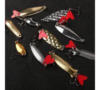 Juego de 10 señuelos de pesca de metal con cuchara, cebos dorados y plateados, señuelos giratorios con
