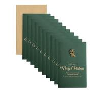 Juego de 10 sobres de tarjetas de felicitación verdes retro de Navidad, regalo de fiesta, invitaciones doradas en relieve