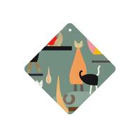 Juego de 10 tarjetas ambientadoras de arte moderno de mediados de siglo, diseño de gatos, hojas colgantes perfumadas para coche, para decoración de coche