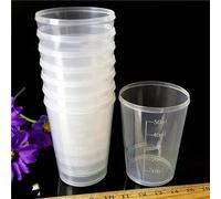 Juego de 10 tazas medidoras transparentes de plástico de 50 ml con marcas de graduación para líquidos