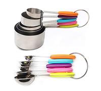 Juego de 10 tazas y cucharas de acero inoxidable con escala de grosor colorido