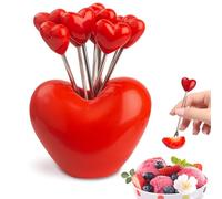 Juego de 10 Tenedores de Frutas de Acero Inoxidable y 1 Soporte de Amor - Tenedores de Postre y Ensalada - Palillos de Alimentos