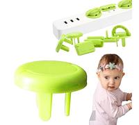 Juego de 10 tomas de corriente para niños, protección de enchufe eléctrico con asa, antichoque eléctrico, fácil de instalar, sin llave, para seguridad y protección para bebés y niños (Rond Verde)